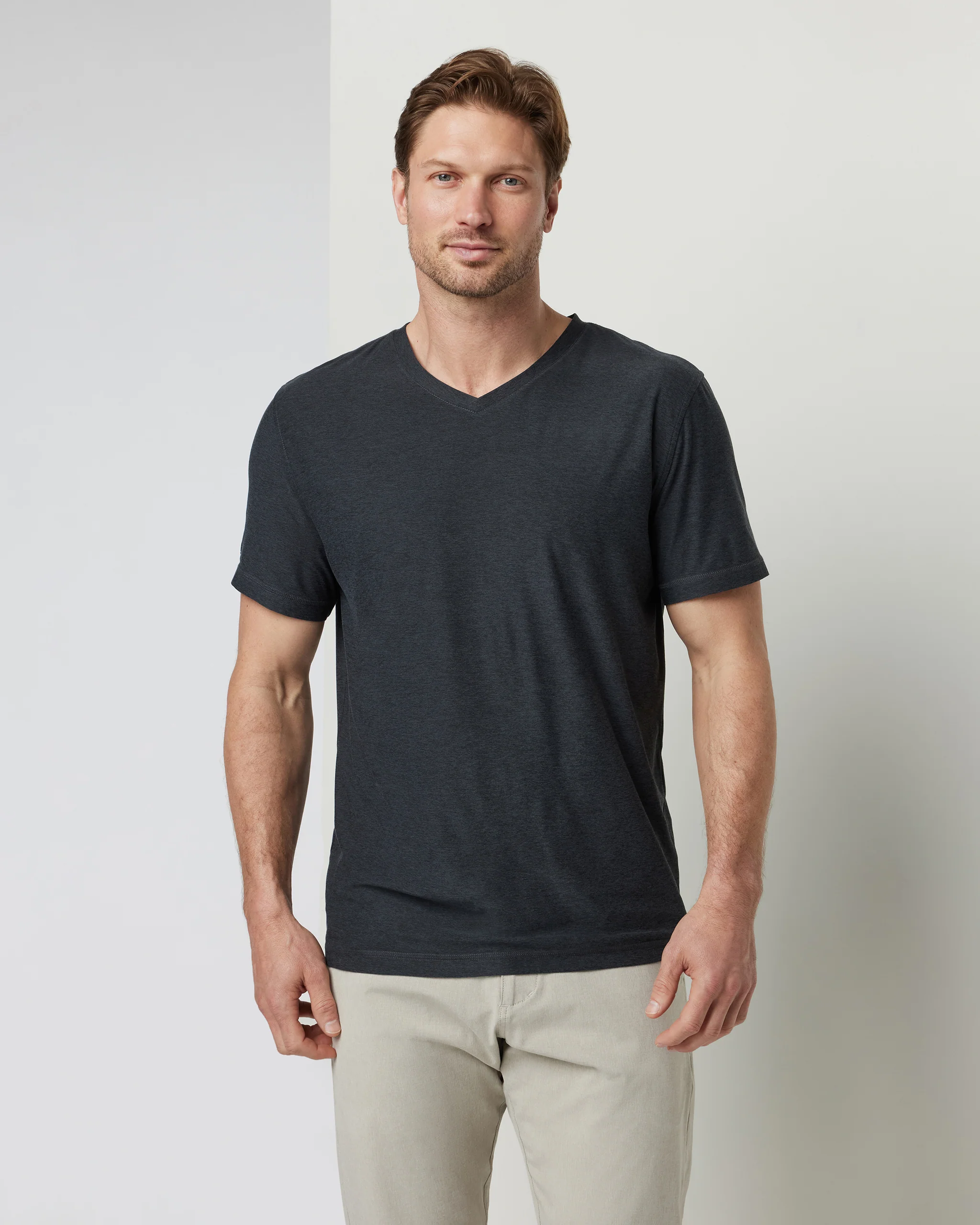 13274-strato-tech-v-neck-tee-charcoal-heather-1.webp Strato Tech V-Neck Tee | Charcoal Heather