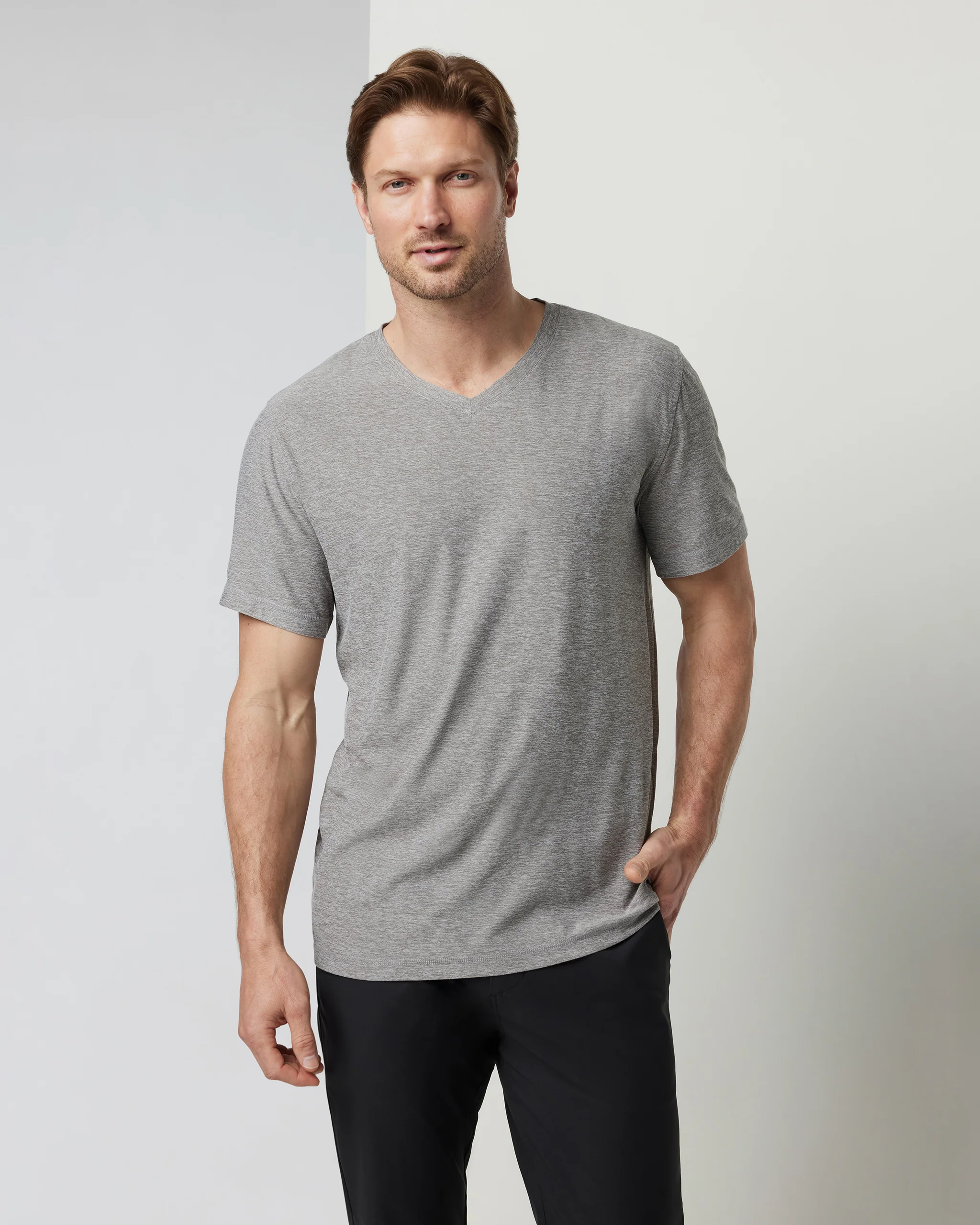 13318-strato-tech-v-neck-tee-heather-grey-1.webp Strato Tech V-Neck Tee | Heather Grey