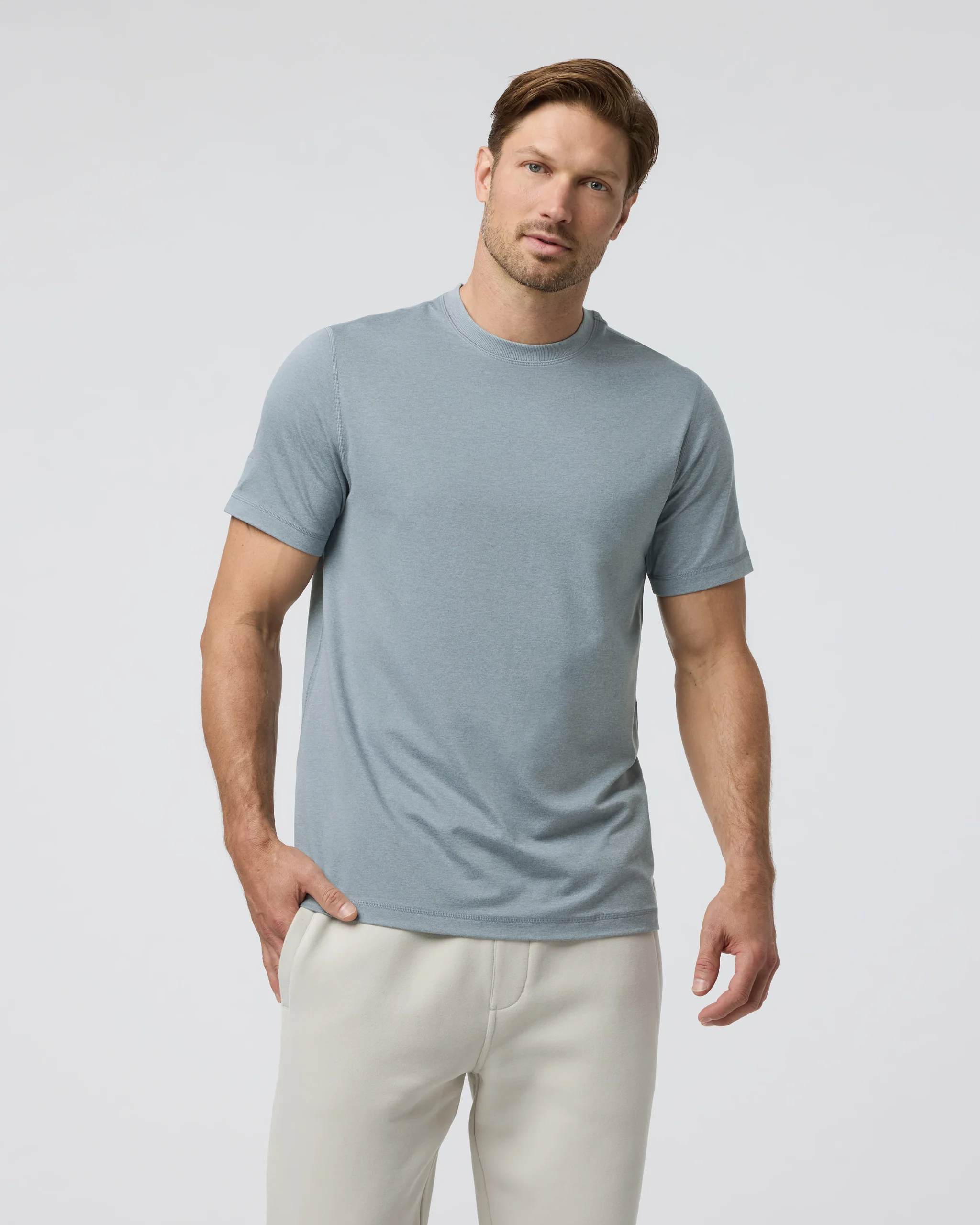 15354-short-sleeve-ponto-performance-tee-dusty-blue-heather-1.webp Short Sleeve Ponto Performance Tee | Dusty Blue Heather