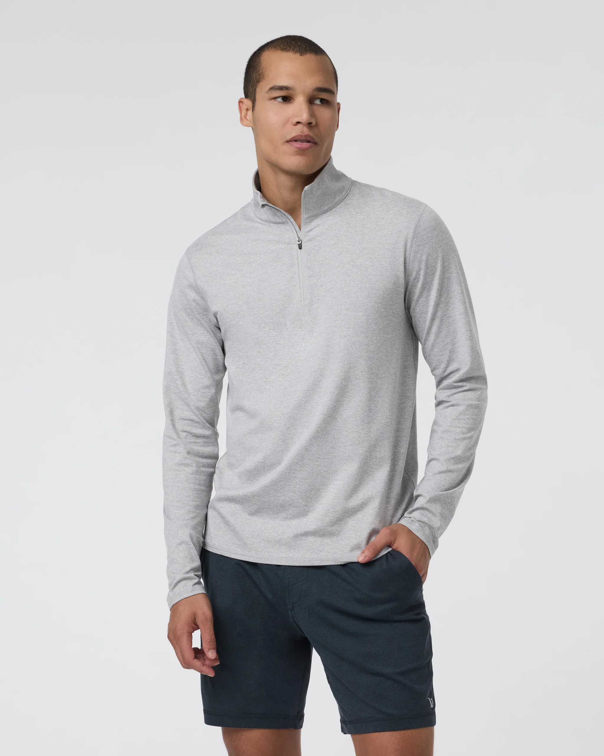 Ponto Half Zip Mock Neck | Light Heather Grey
