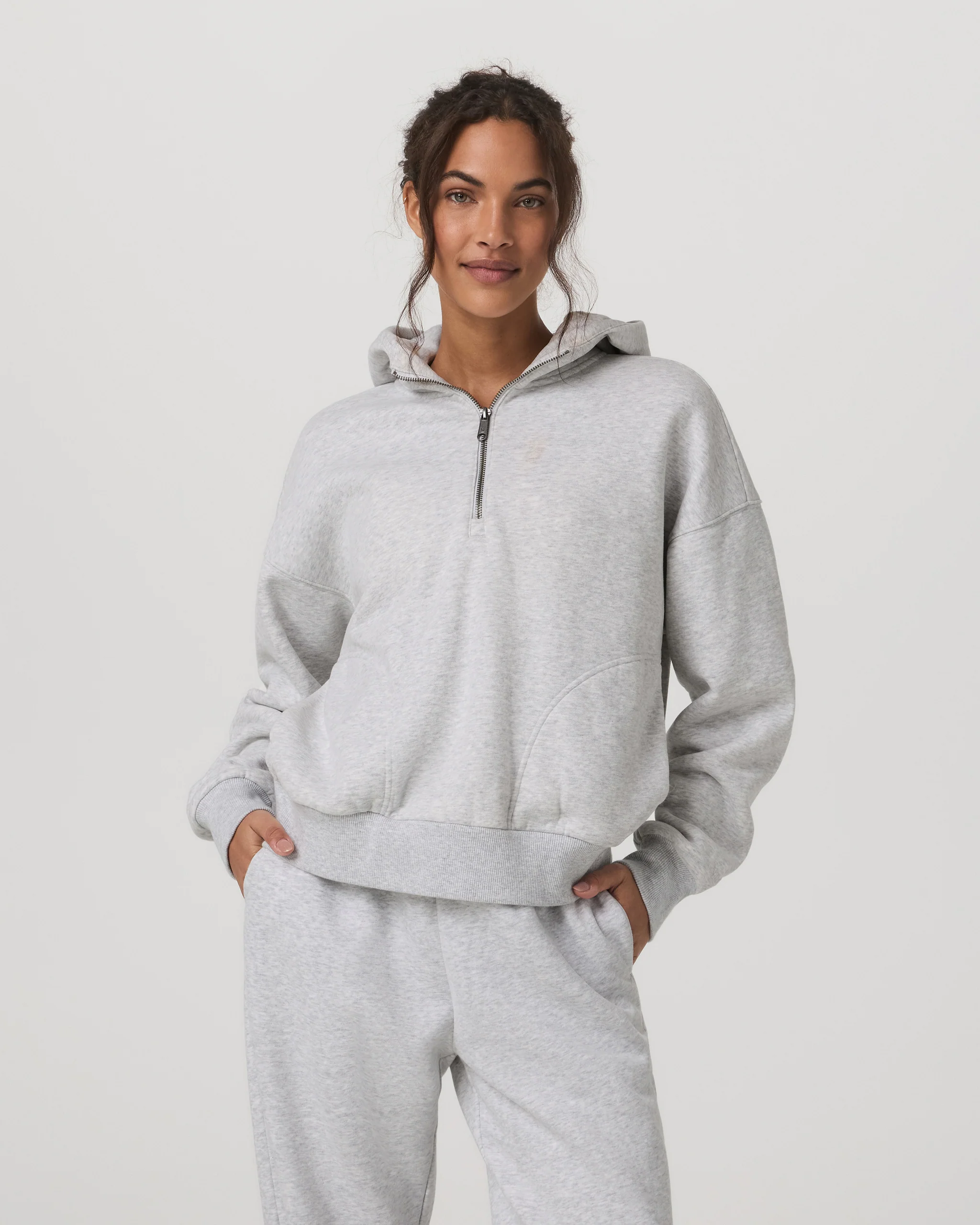 Restore Relaxed Half Zip Hoodie | Pale Grey Heather