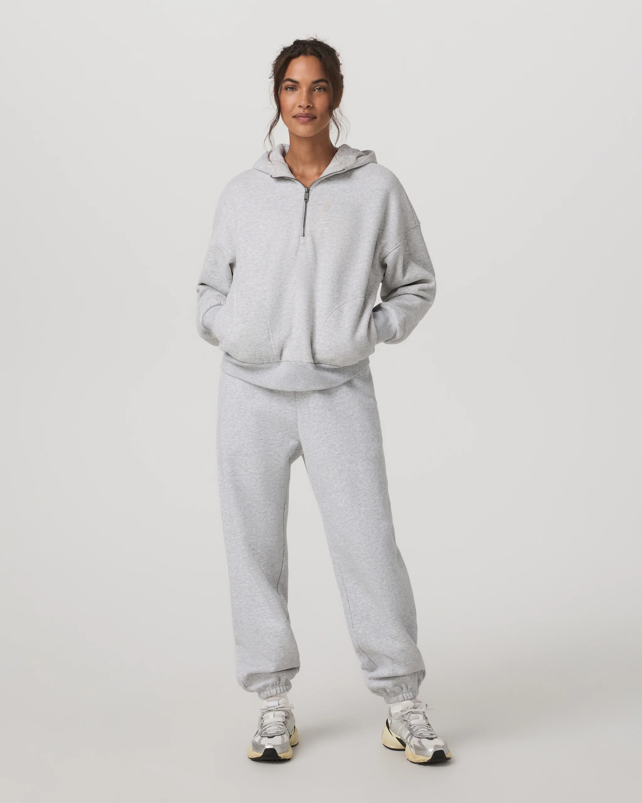 Restore Relaxed Half Zip Hoodie | Pale Grey Heather