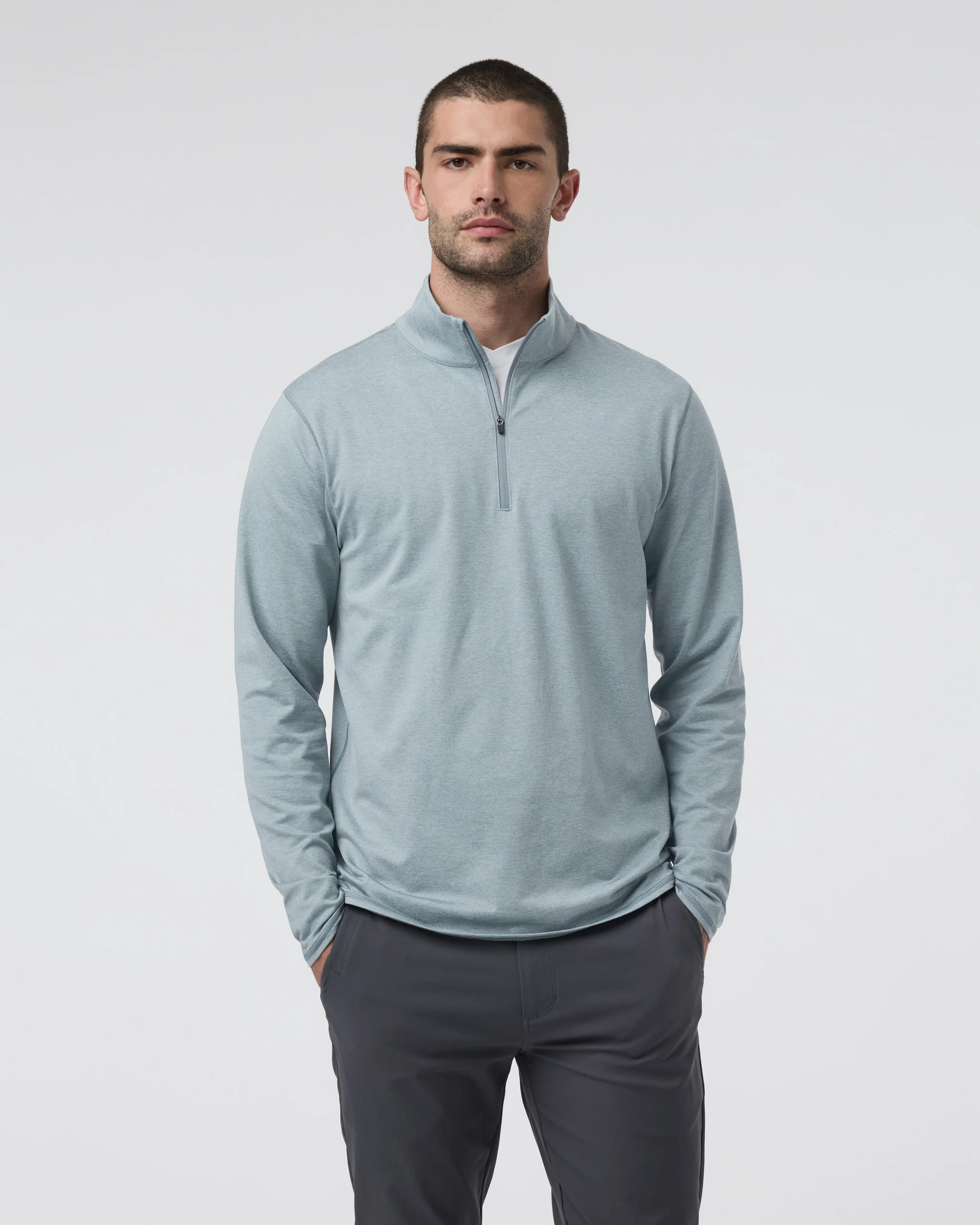Ponto Half Zip Mock Neck | Dusty Blue Heather