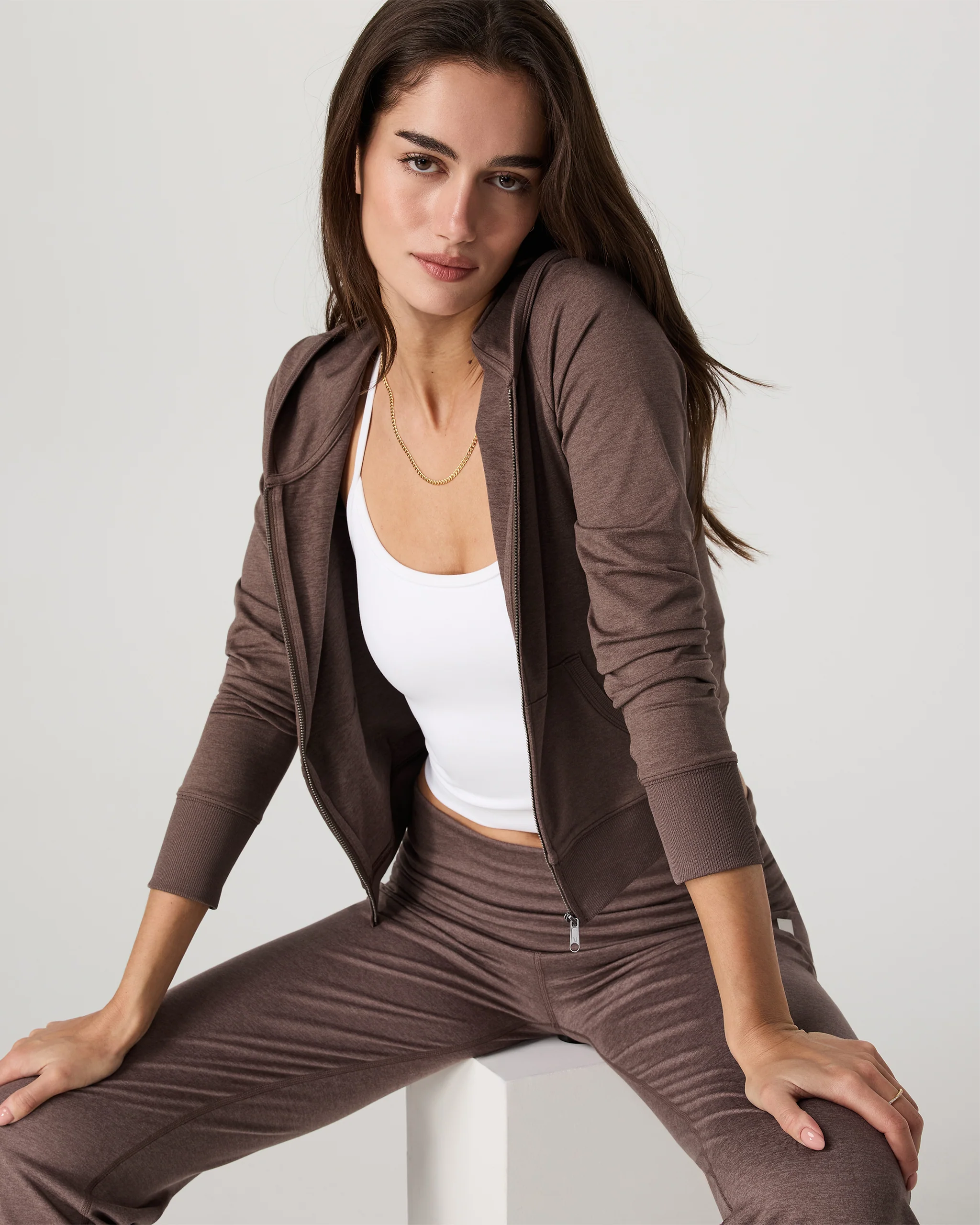 Halo Mini Full Zip Hoodie | Chocolate Milk Heather