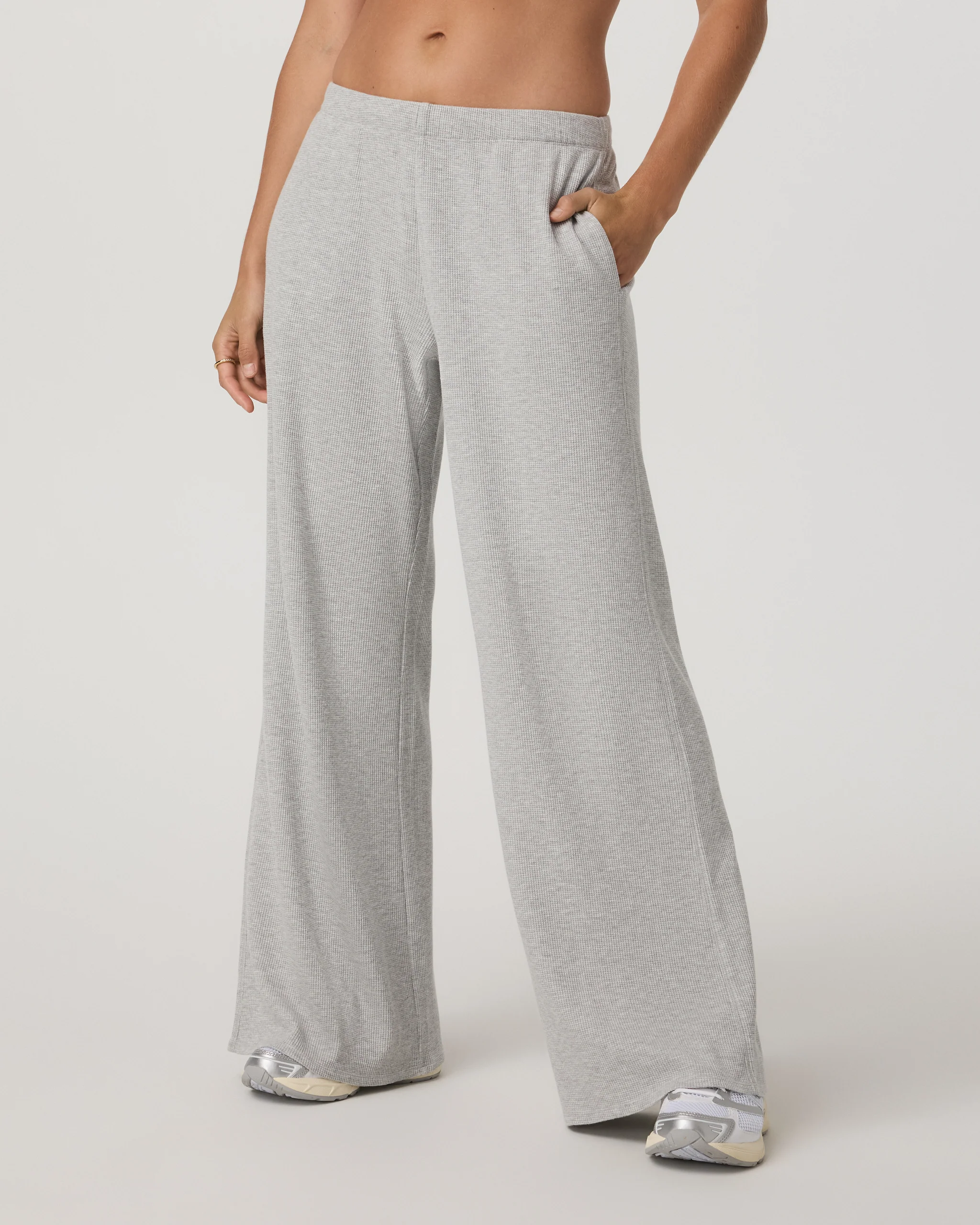 Waffle Wideleg Pant | Light Heather Grey