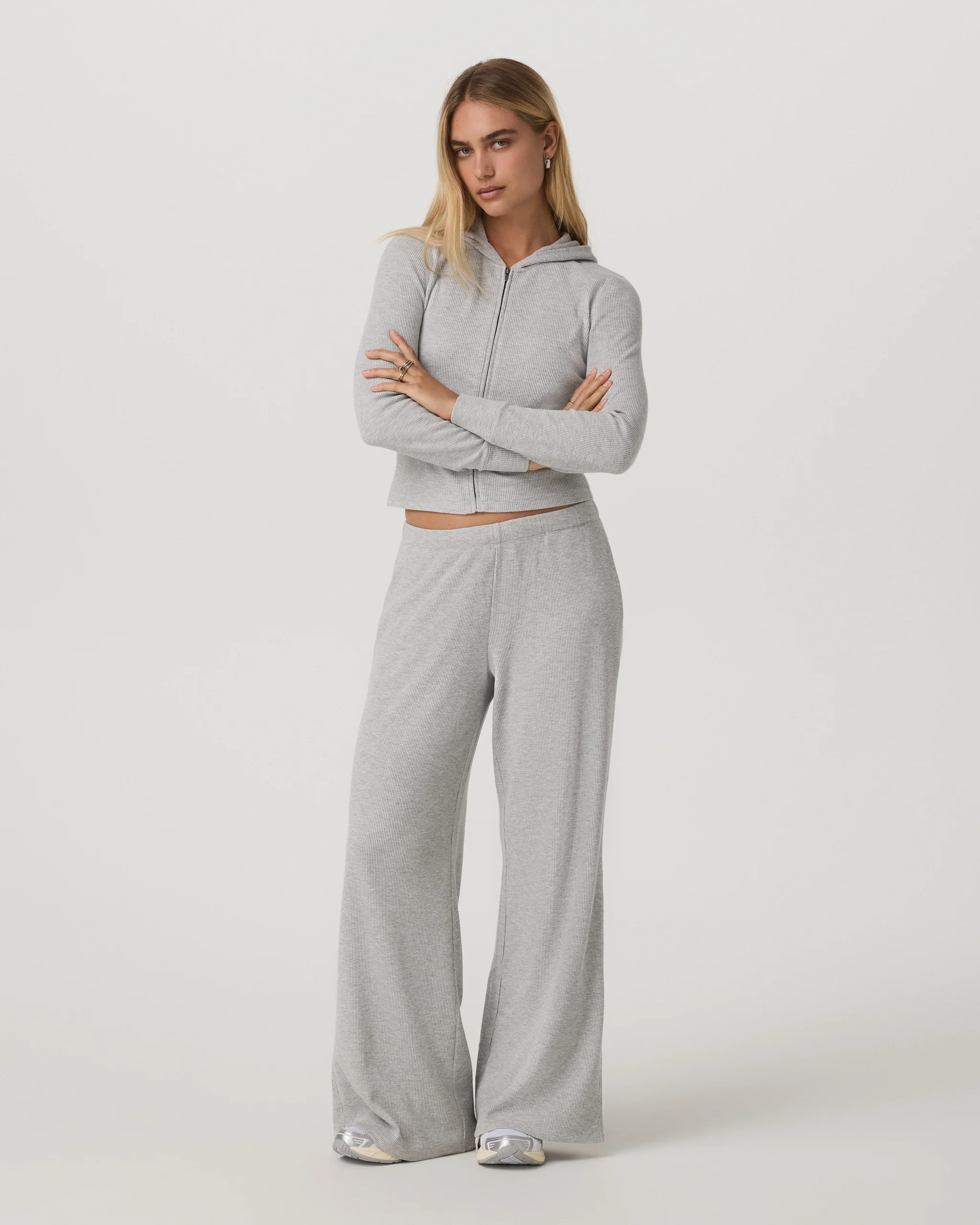 Waffle Wideleg Pant | Light Heather Grey