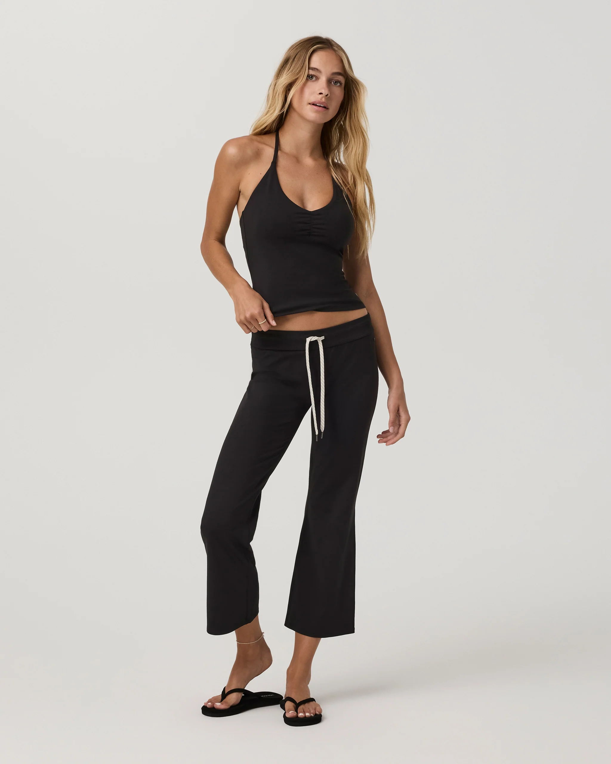 Halo Halter Ruched Top | Solid Black