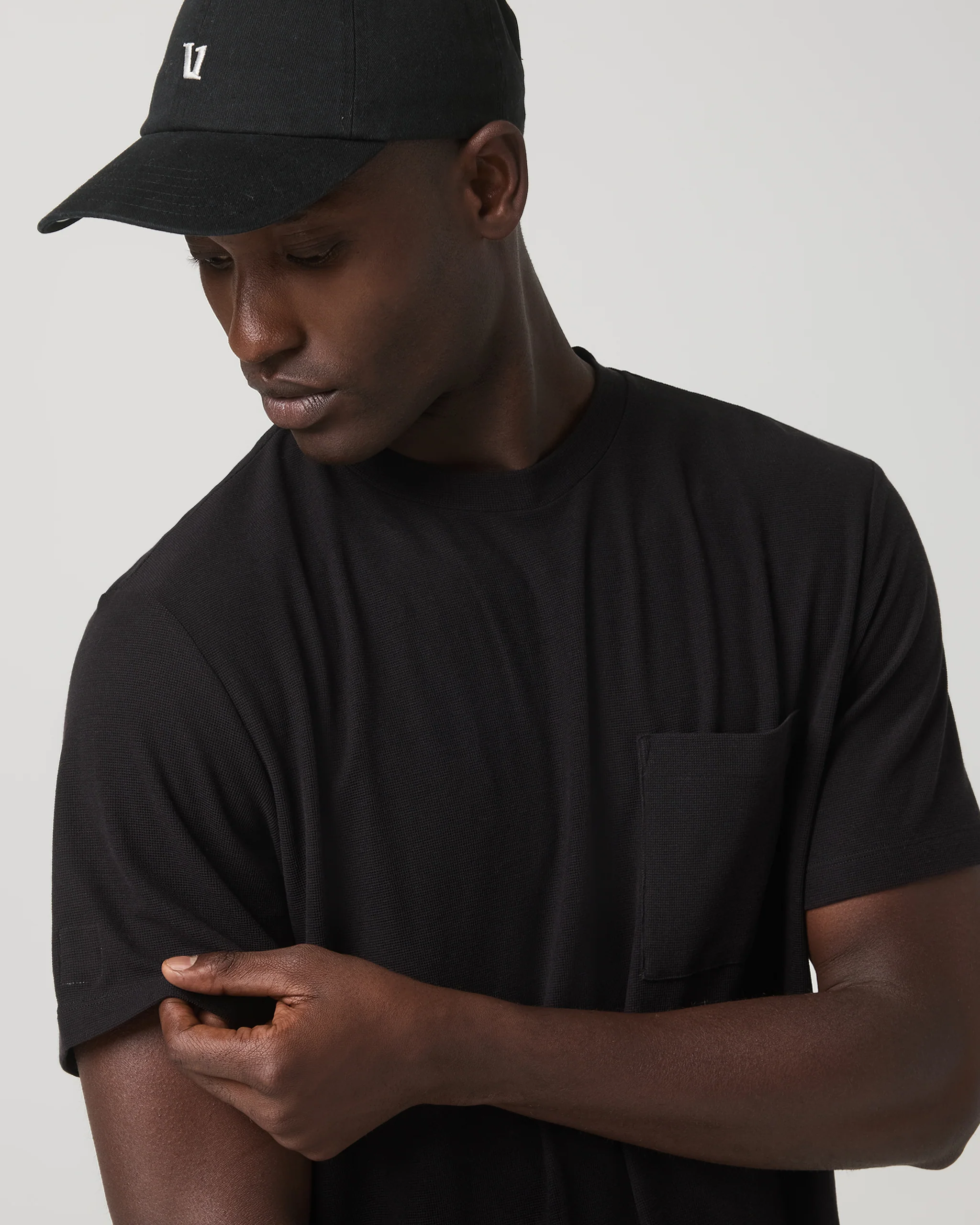 Short Sleeve Micro Waffle Tee - Relaxed Fit | Black
