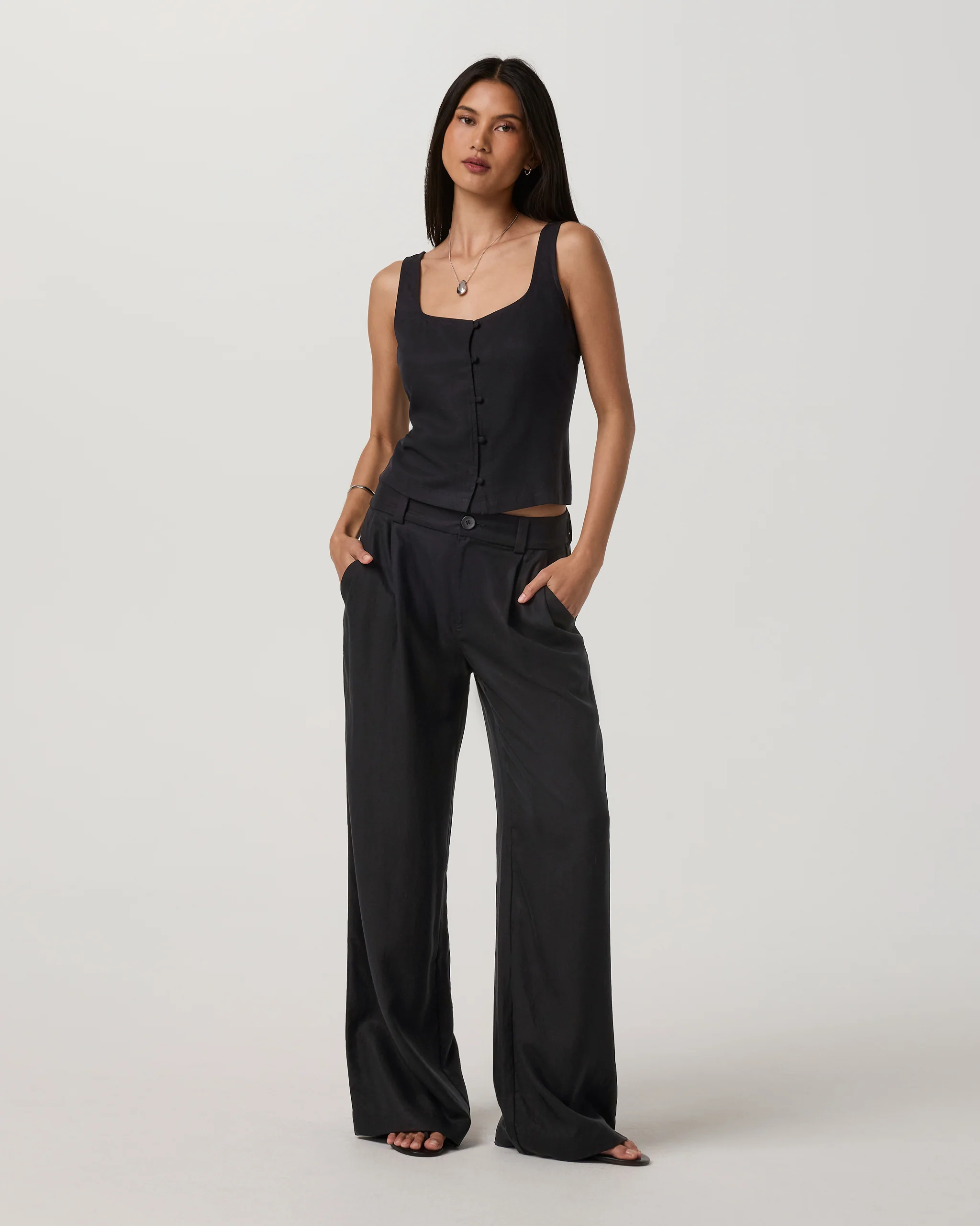 7366-trestles-twill-button-front-top-black-6.webp Trestles Twill Button Front Top | Black