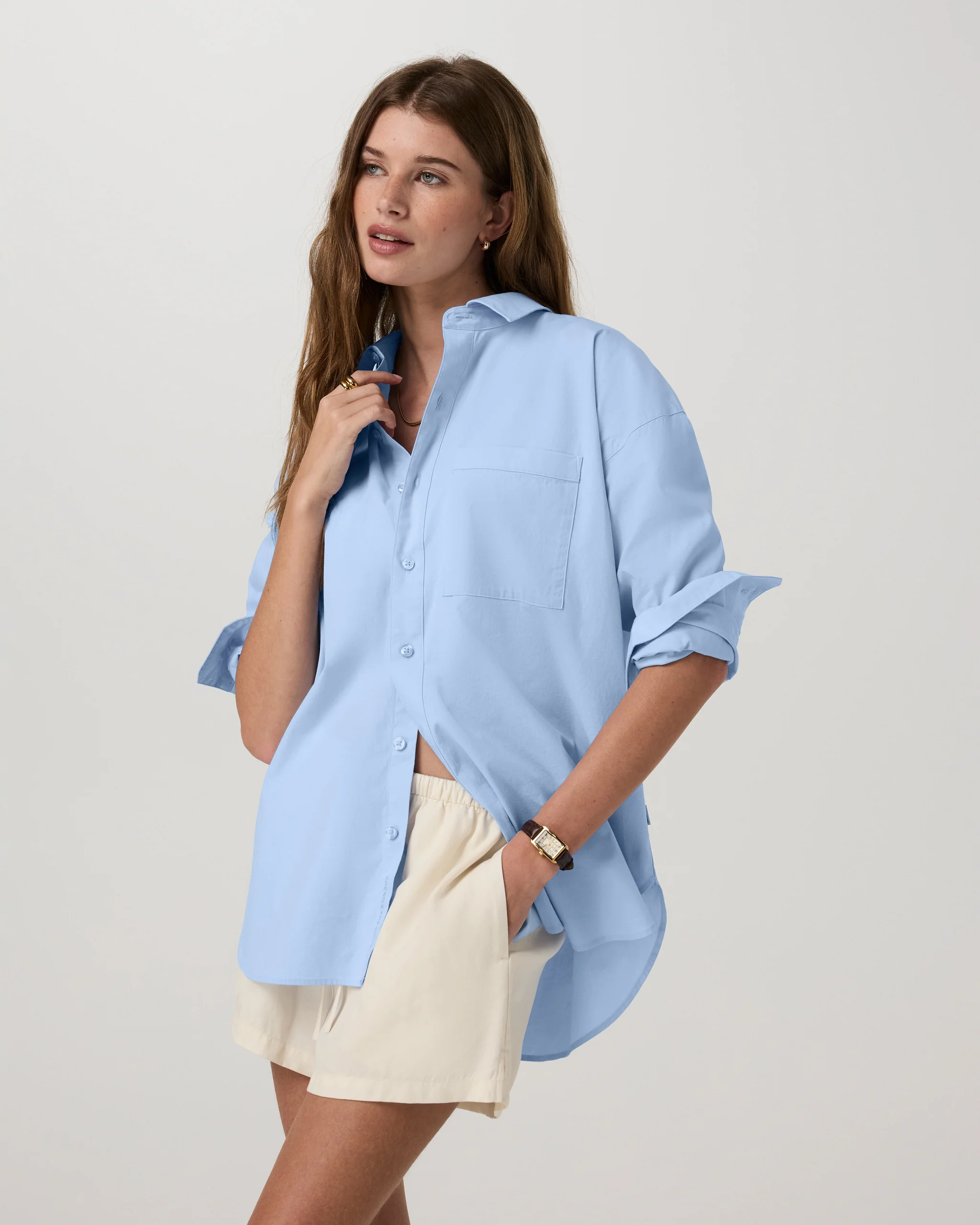 Long Sleeve Kensington Relaxed Button Down | Oxford Blue Heather