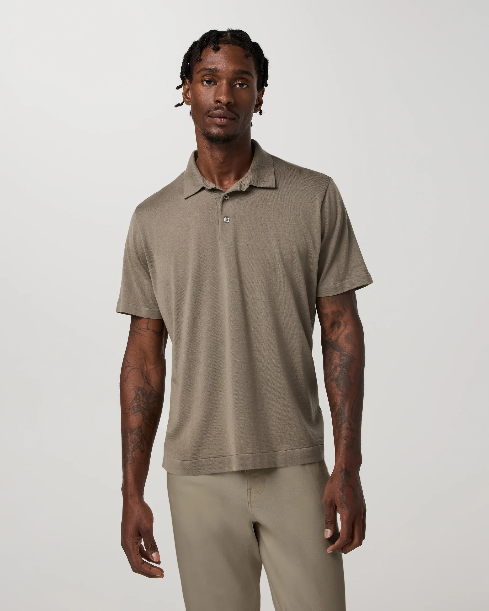 Short Sleeve Merino Wool Sweater Polo | Taupe