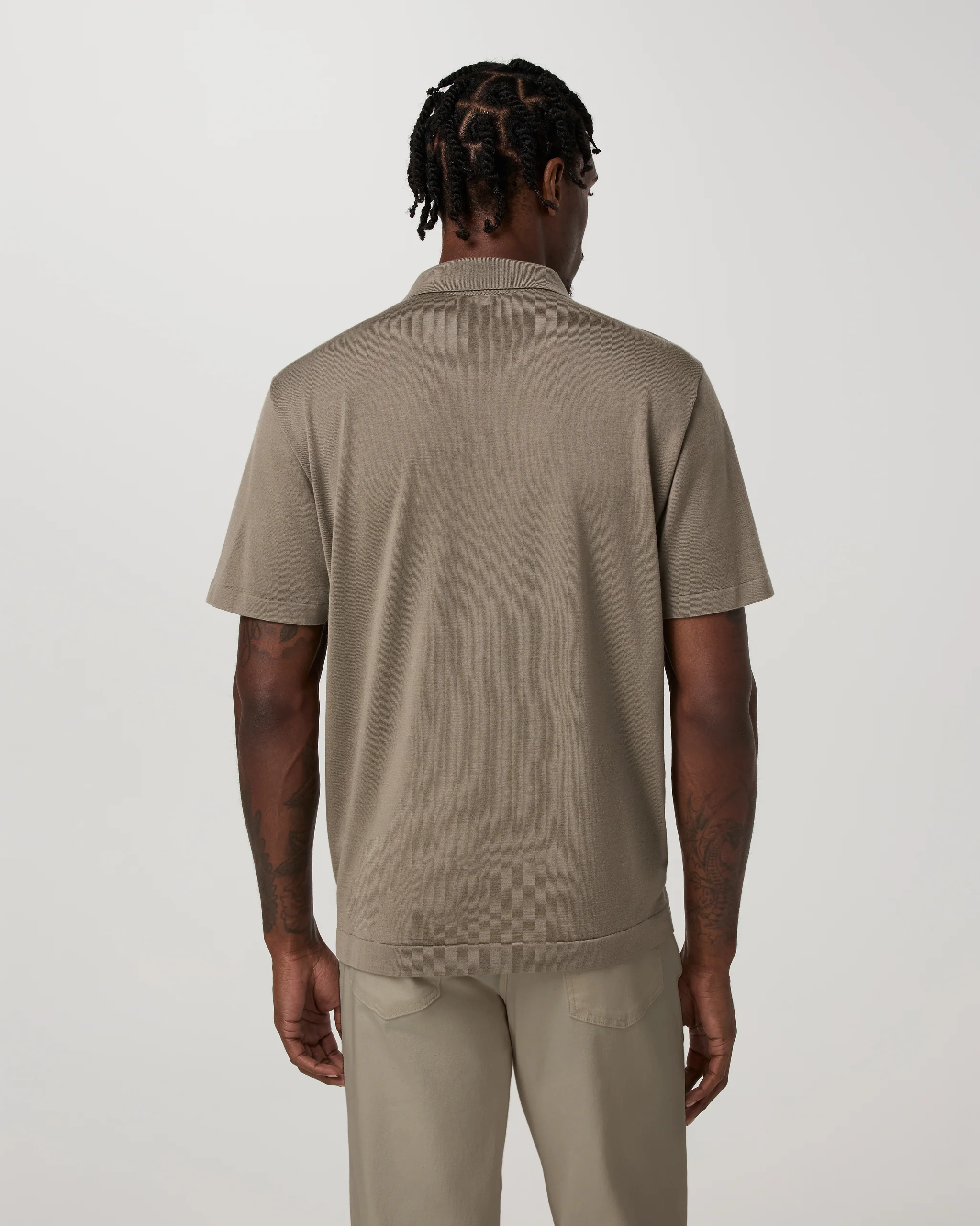Short Sleeve Merino Wool Sweater Polo | Taupe
