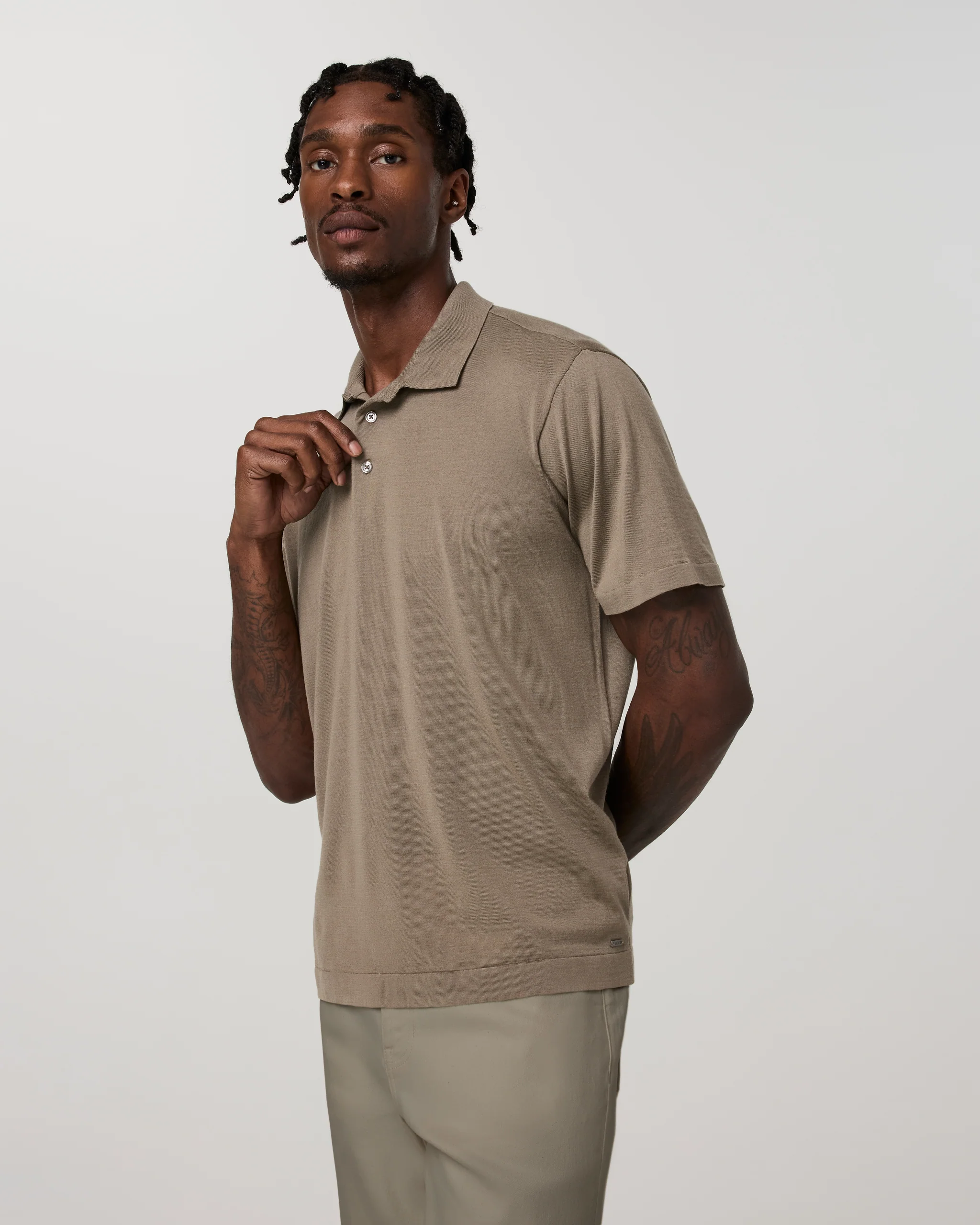 Short Sleeve Merino Wool Sweater Polo | Taupe