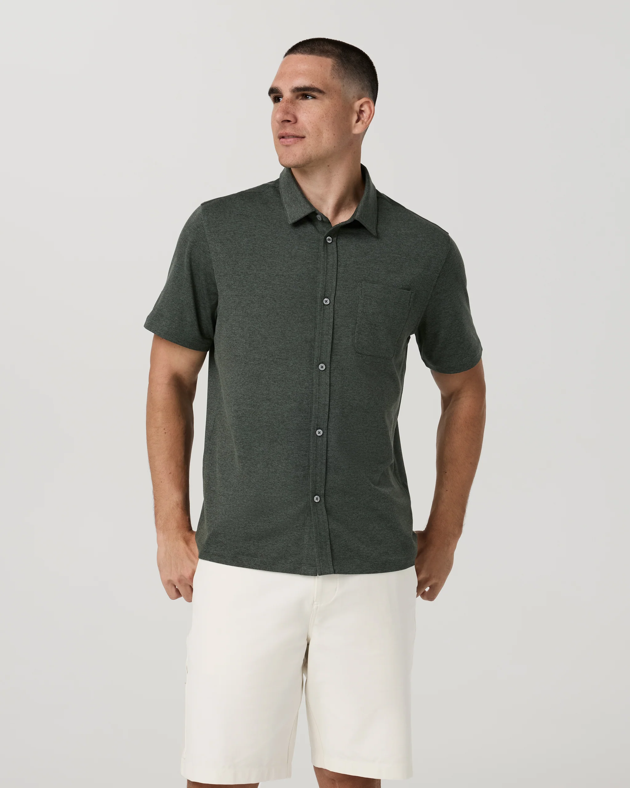8411-short-sleeve-ponto-button-down-shirt-river-rock-heather-1.webp Short Sleeve Ponto Button Down Shirt | River Rock Heather