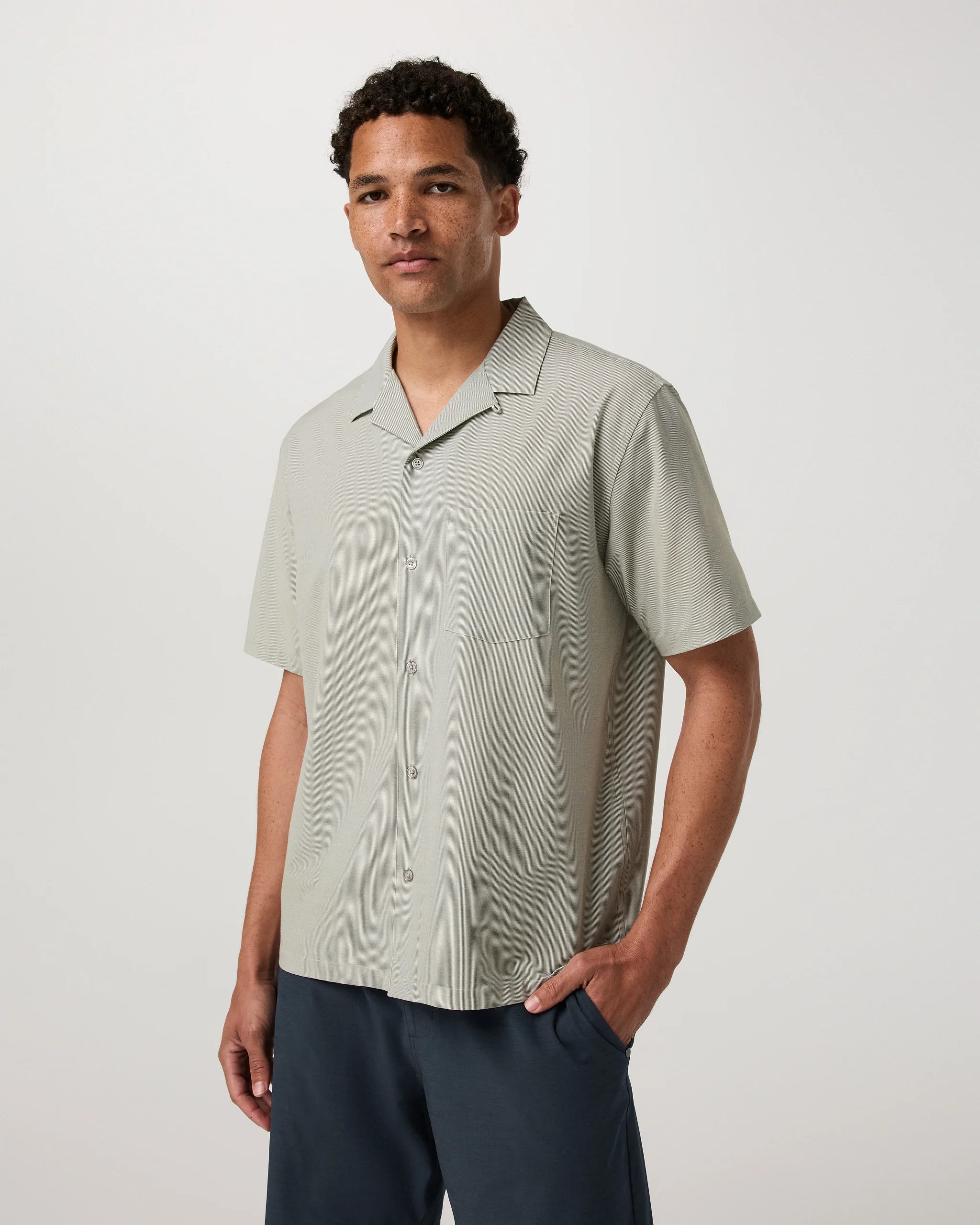 8430-short-sleeve-bridge-shirt-camp-collar-herb-micro-stripe-1.webp Short Sleeve Bridge Shirt - Camp Collar | Herb Micro Stripe