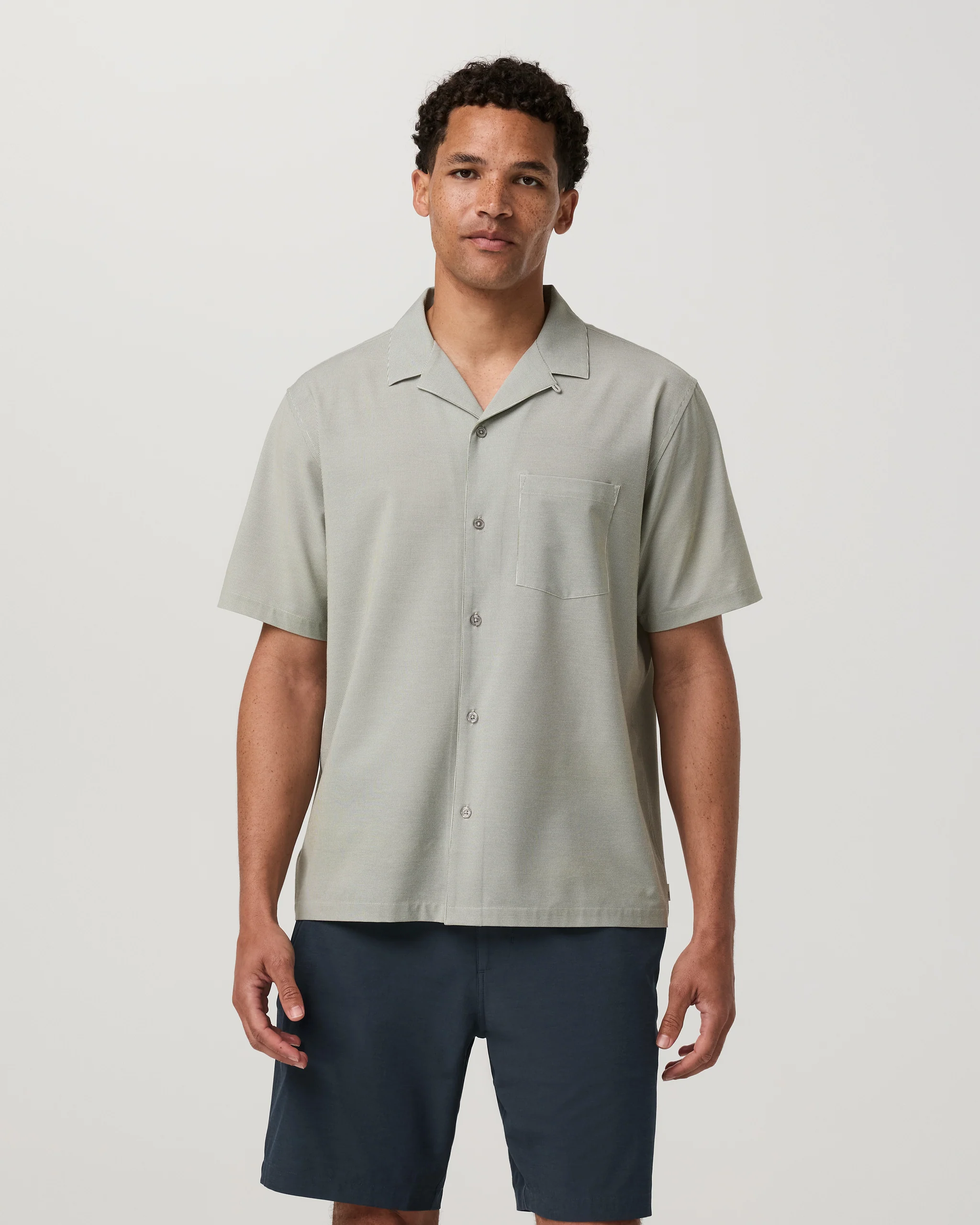 8430-short-sleeve-bridge-shirt-camp-collar-herb-micro-stripe-6.webp Short Sleeve Bridge Shirt - Camp Collar | Herb Micro Stripe
