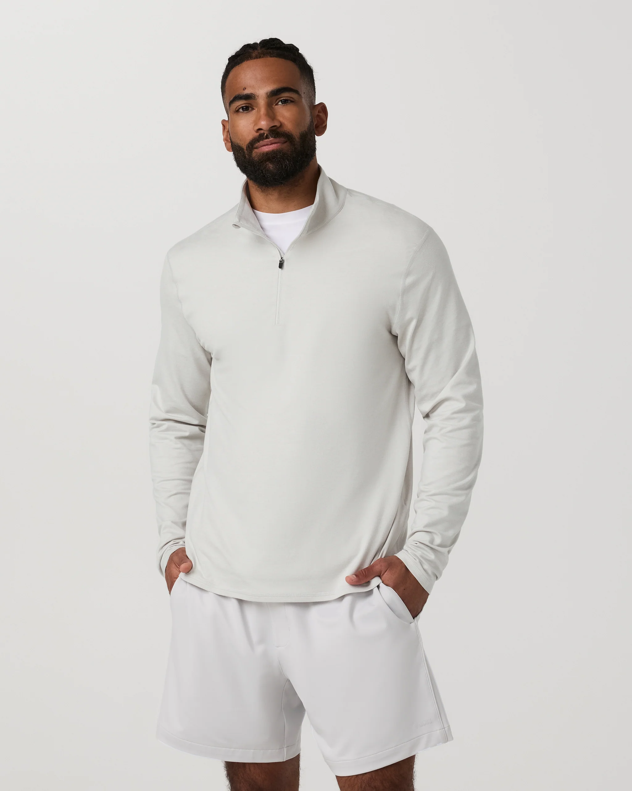 8497-ponto-half-zip-mock-neck-salt-heather-1.webp Ponto Half Zip Mock Neck | Salt Heather