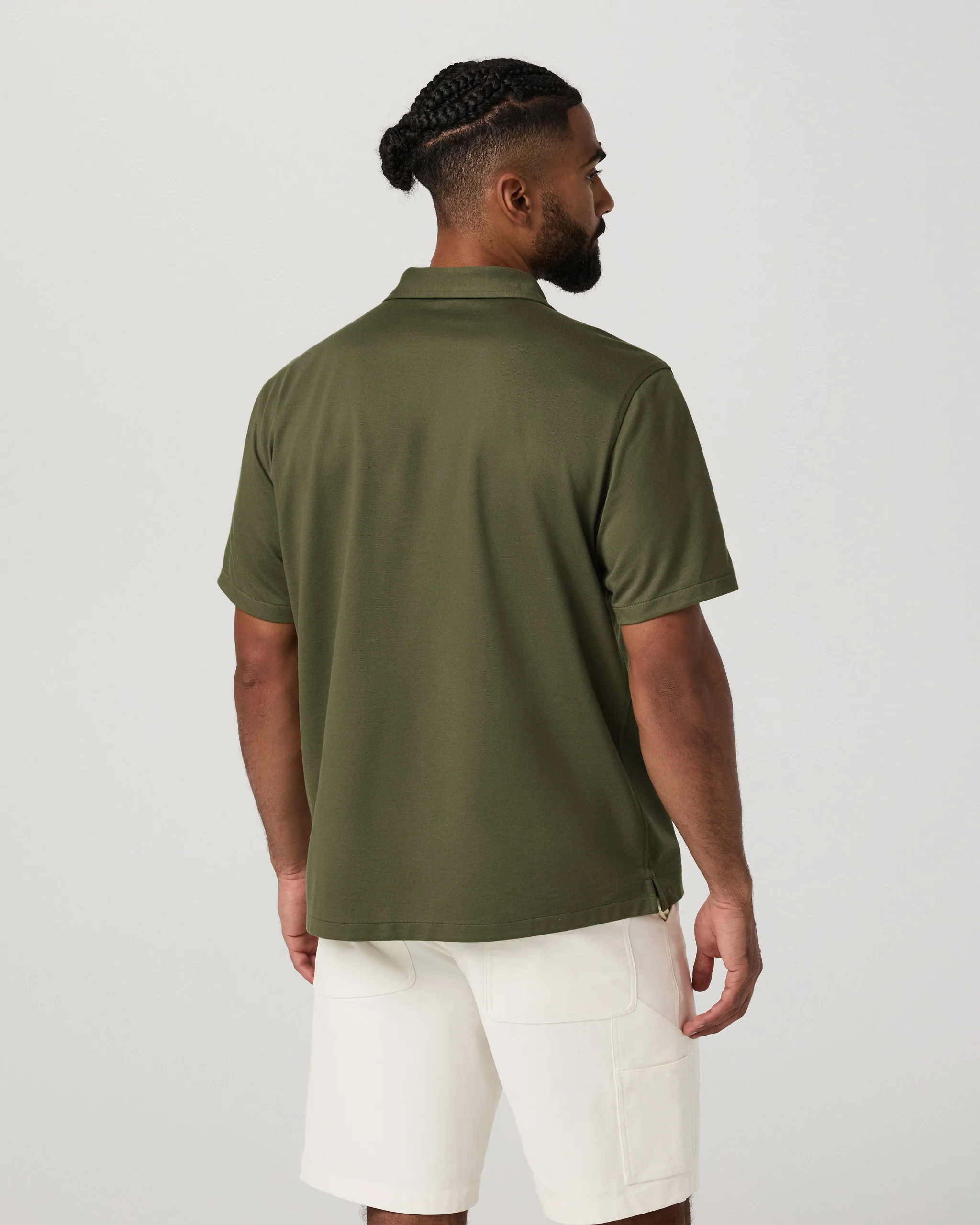 Short Sleeve Knit Oxford Camp Collar Button Down | Herb