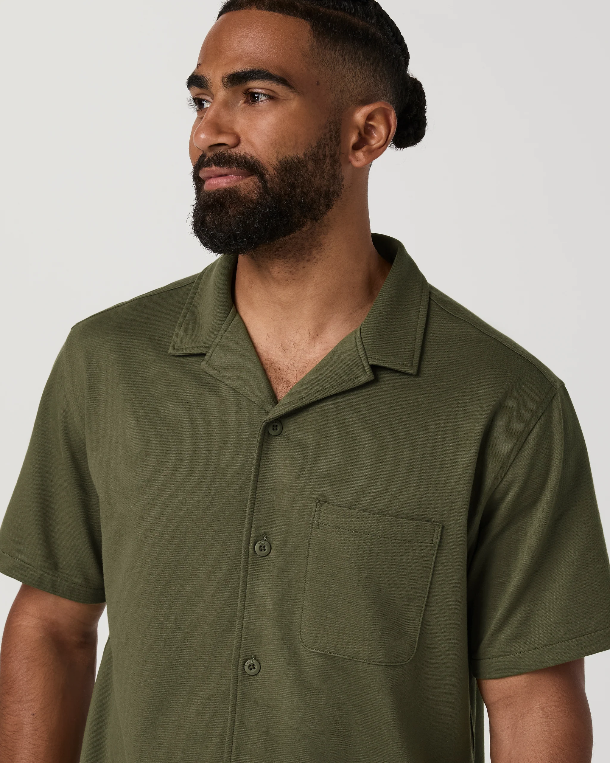 Short Sleeve Knit Oxford Camp Collar Button Down | Herb