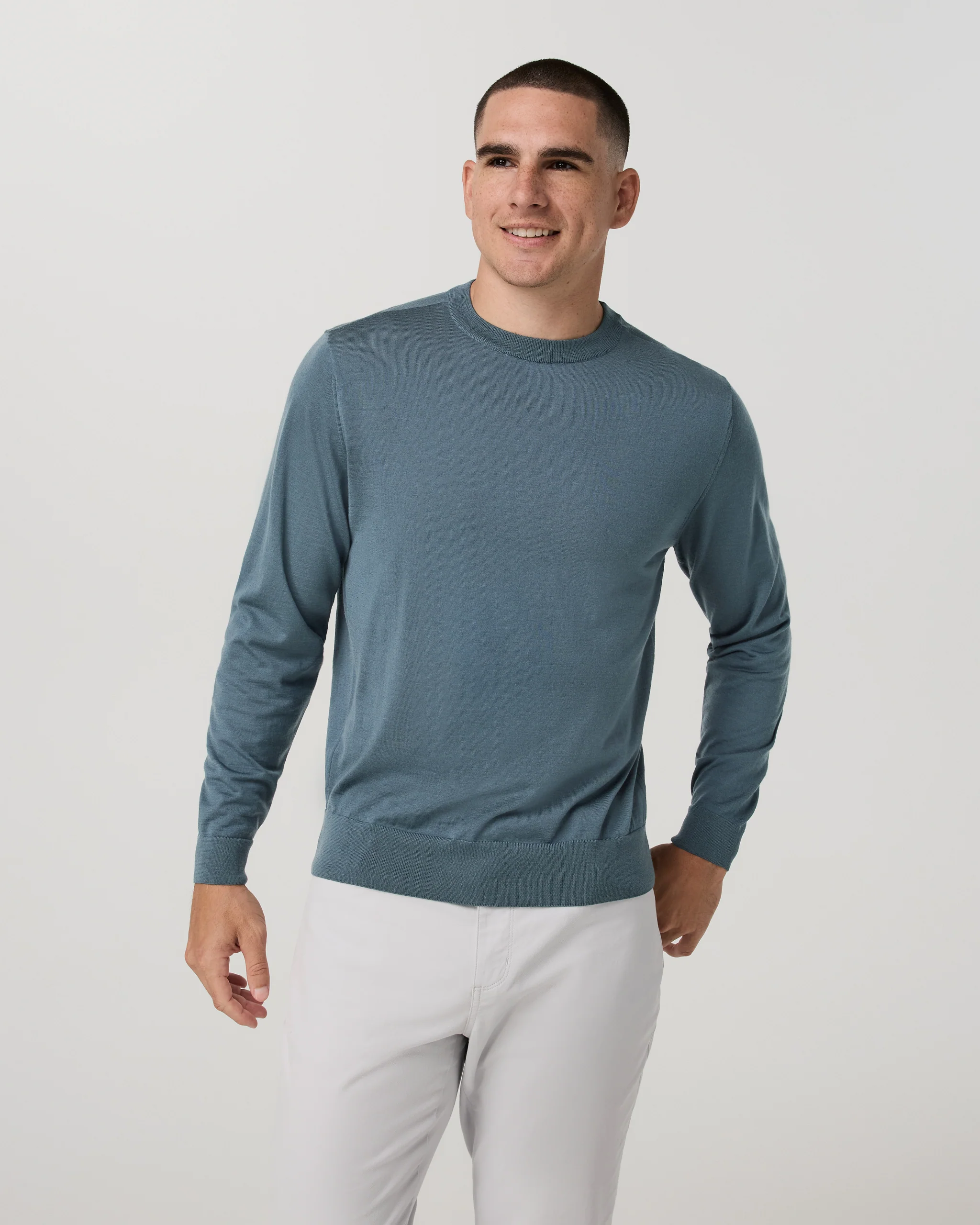 Merino Fine Gauge Wool Sweater | Blue Sea