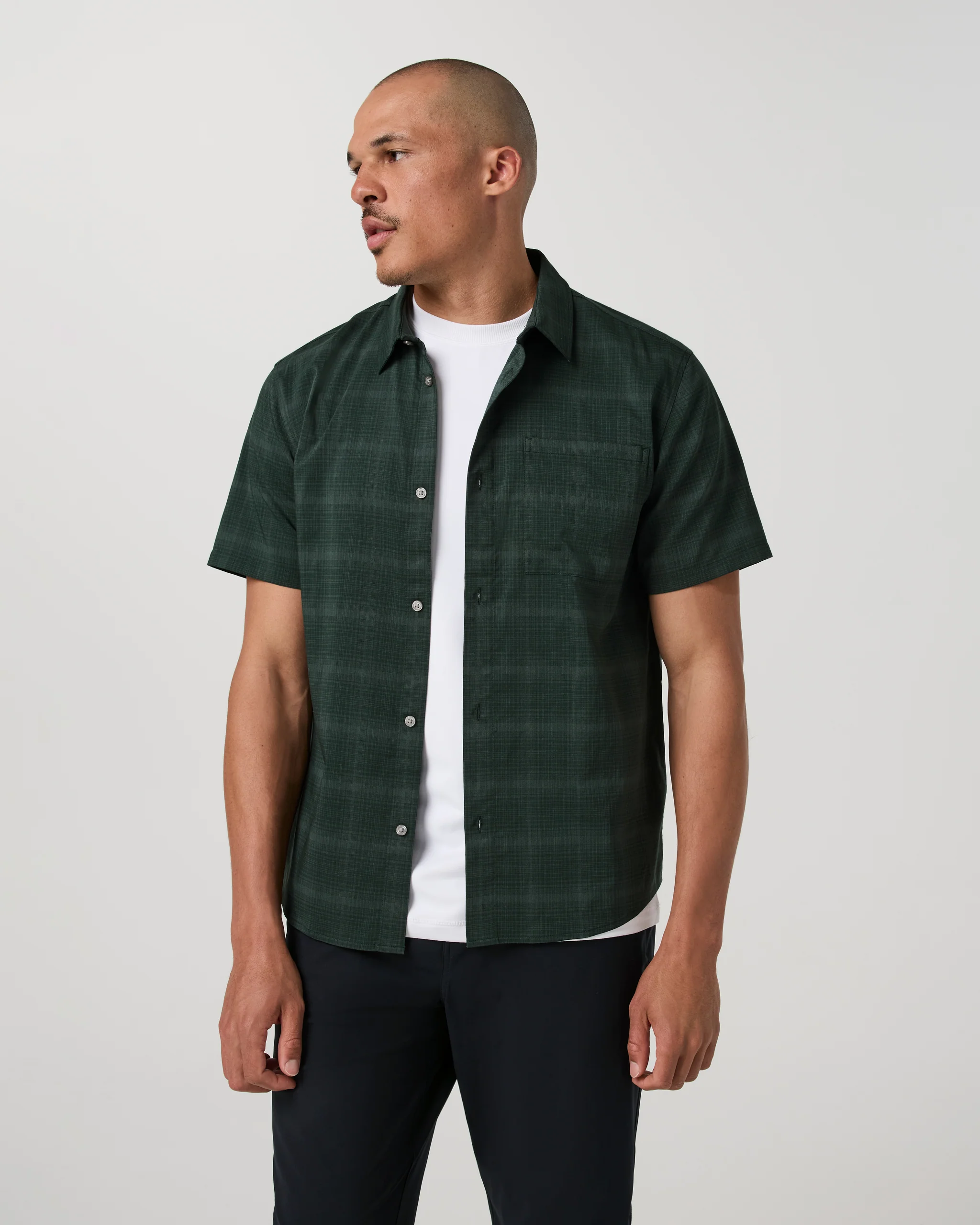 Short Sleeve Plaid Button Down Shirt | Evergreen