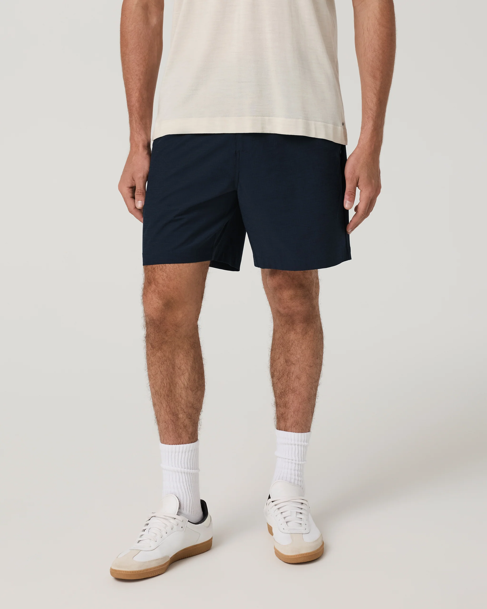 9299-aim-elastic-waist-short-7-navy-houndstooth-linen-texture-1.webp Aim Elastic Waist Short 7" | Navy Houndstooth Linen Texture